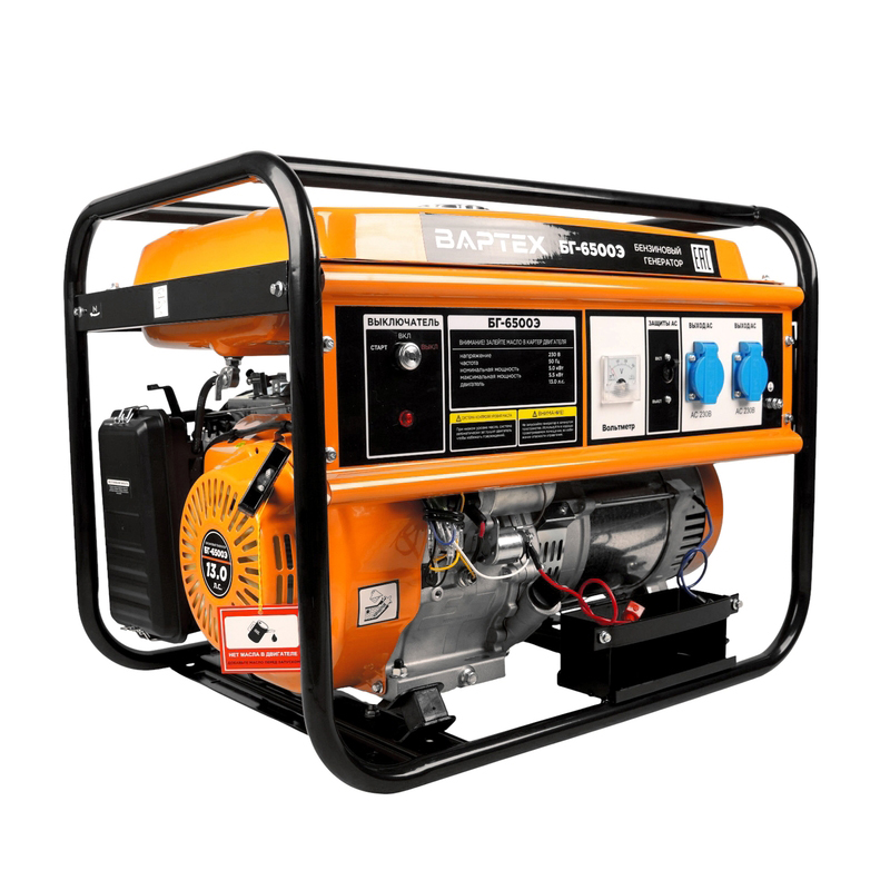 Генератор бензиновый ВАРТЕХ БГ-6500Э, 5,5кВт, бак25л, руч/электро.старт, 4Т/АИ-92/313г/кВт*ч (1/4)