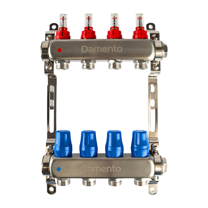 Коллекторная группа  1", 4 хода, из нержавеющей стали "КВАДРАТ" с расходомерами КОМПАКТ Damento Clima DCSS4 (1/3)