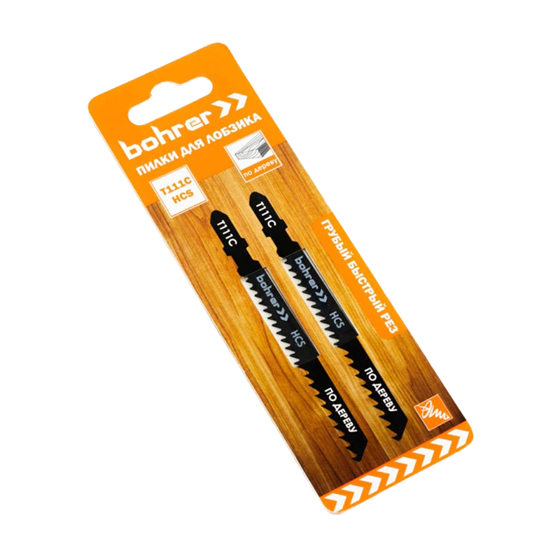 Набор пилок для лобзиков по дереву, 2 шт/уп, Т111C HCS, 100/75мм, грубый быстрый рез, Bohrer 37101113 (1/10)