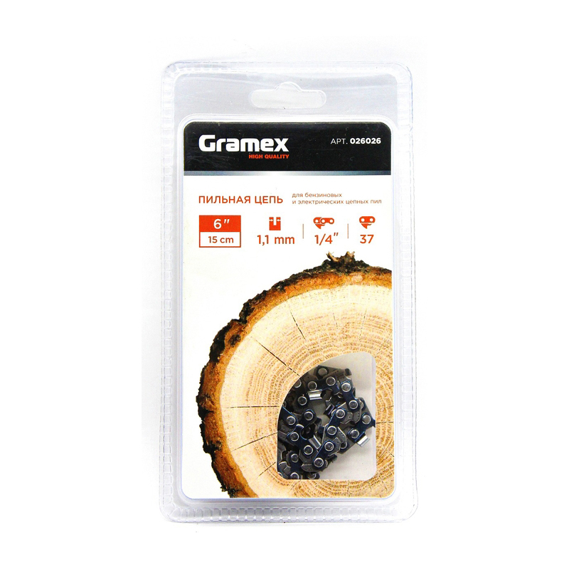 Цепь  пильная Gramex SEMI CHISEL 1/4" LP, 1,1мм, 37 звеньев ,блистер (для аккумуляторных минипил) (1/100)