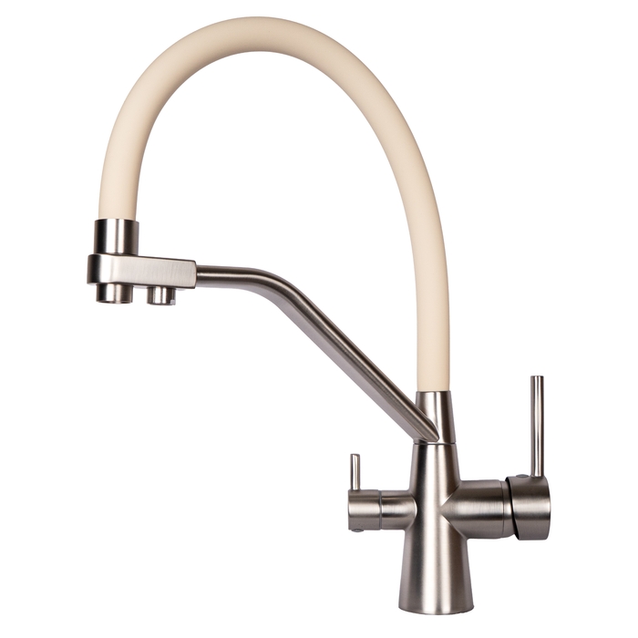 Смеситель  д/кухни DORON DC 2659F-SS-N, шаровый.излив бежевый гибкий с подключением к фильтру с питьевой водой, п/г (1/10)