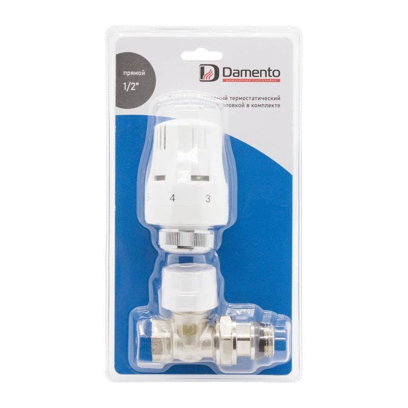  Клапан радиаторный термостатический прямой с уплотнительным кольцом с термоголовкой 1/2" В-Н Damento Clima (1/12)