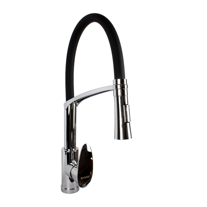 Смеситель  д/кухни Kranar KС 2628BLACK-P, ABS-пластик, хром,излив гибкий силиконовый , п/г, без подводки (1/20)