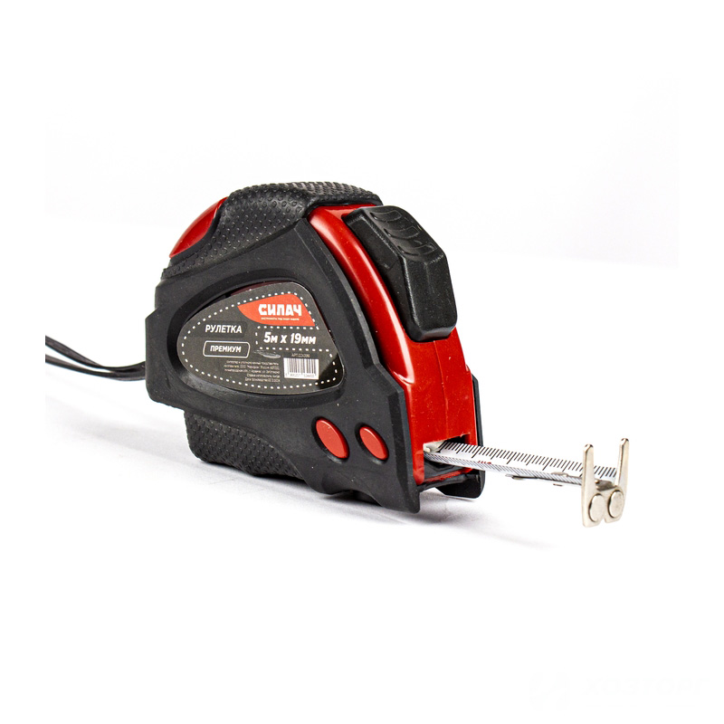 Рулетка  5м х 19мм, СИЛАЧ ПРЕМИУМ магнитная, обрезиненный корпус, нейлон. двустор. покр ленты, автостоп (12/120)