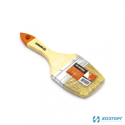 Кисть плоская  75 мм (3")  "Стандарт" с деревянной ручкой, искусственная щетина GRAMEX (12/360)