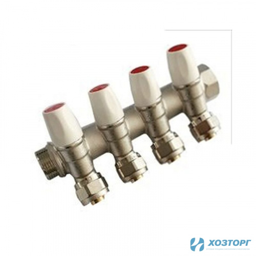 Коллектор с регулирующими вентилями под 45°, 3/4"г/ш х 16ц - 4 вых. MR135N-3/4-C-4 TIM (4/16)