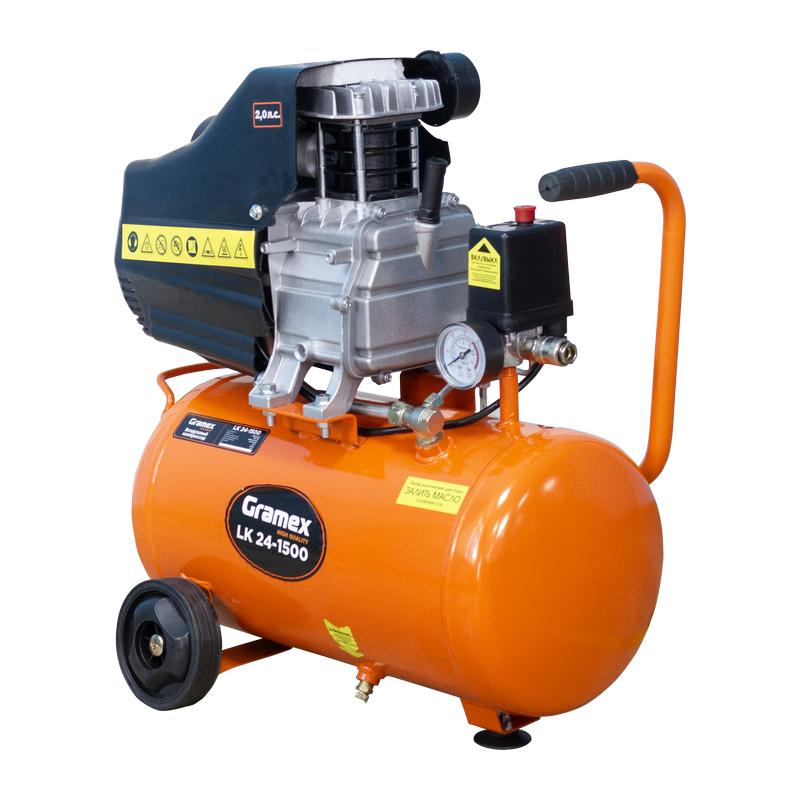 Воздушный компрессор GRAMEX LK 24-1500 (230л/мин, объем24л,1,5кВт, 8бар,2850об/мин) (1/1)