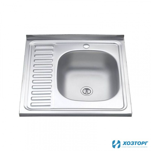 Мойка кухонная накладная 6060 R MELANA MLN6060R-0,6-160 прямоугольная, с сифоном (015 t R) (1/10)