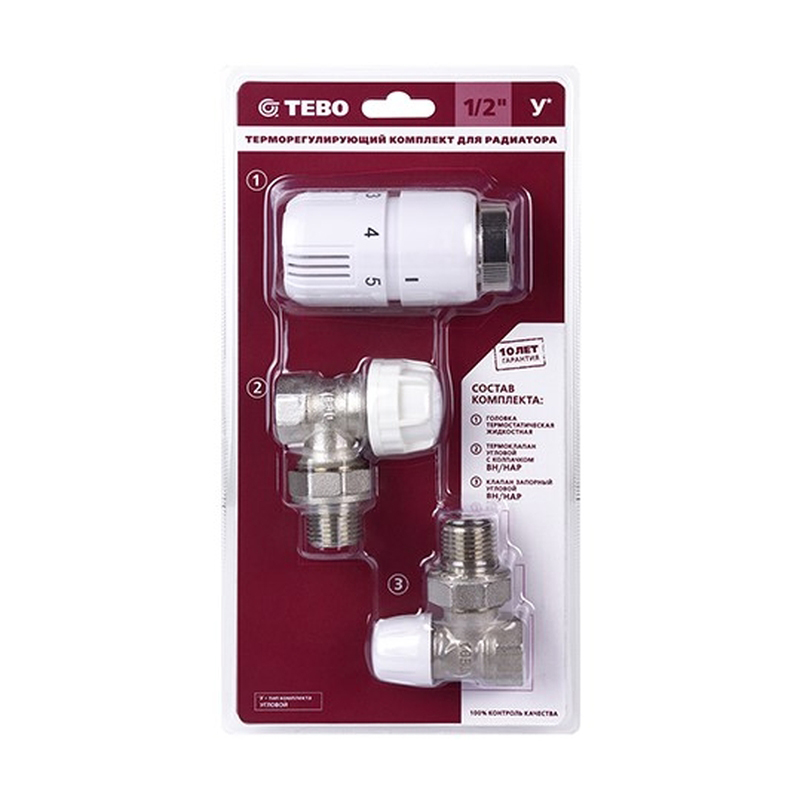 Комплект №2 1/2  TEBO (Терм.угловой.с колпачком вн/нар1/2,кл.запорный угловой. вн/нар1/2,терм.головка) T-TA.750.12к.CN (1/12)