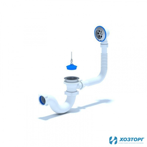 Сифон для ванны 1 1/2" с переливом АНИ E150 (1/35)