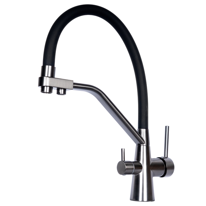 Смеситель  д/кухни DORON DC 2659F-GRAY-N, шаровый.излив черный гибкий с подключением к фильтру с питьевой водой, п/г (1/10)