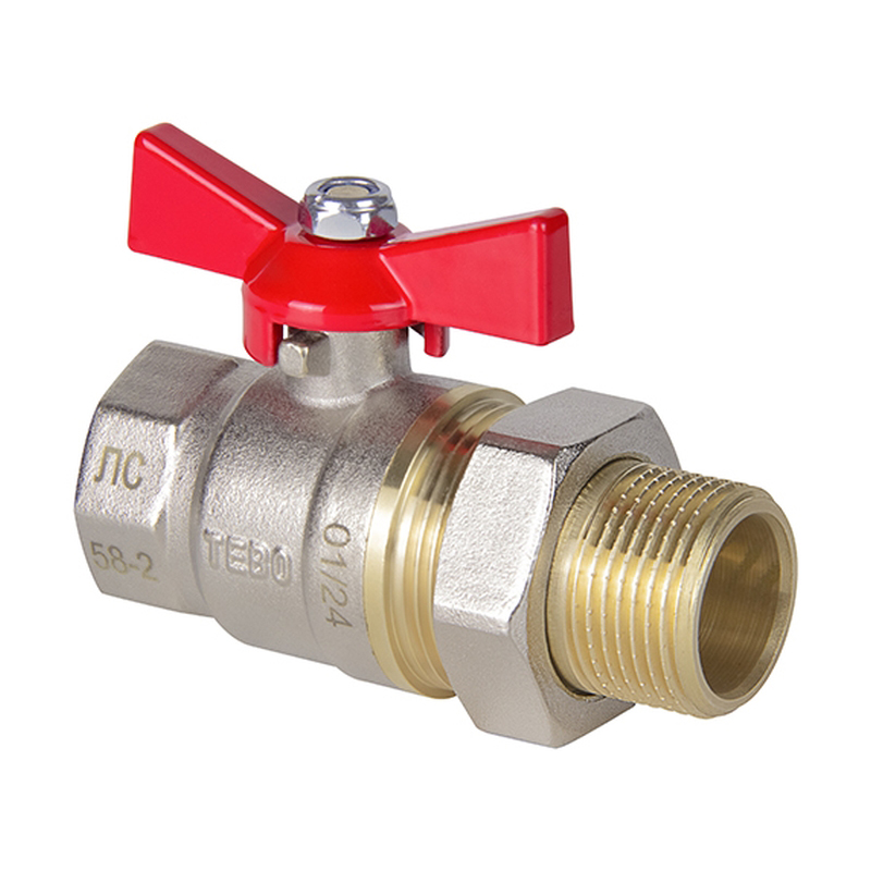 Кран шаровой полный проход TEBO 1/2" бабочка с американкой T-КШ.402.12.КБ.CN (10/80)