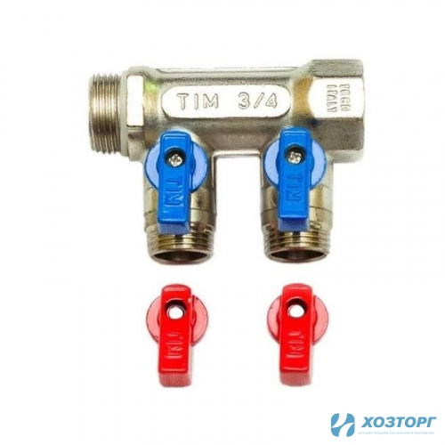 Коллектор с кранами под евроконус 2 вых.3/4" на 1/2"ш TIM MV-3/4-N-2 (1/14)