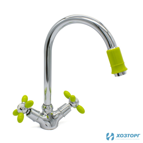 Смеситель  д/кухни DORON DС 1714G-N, 1/2 керамика, зеленый, излив стандартный, п/г (1/10)