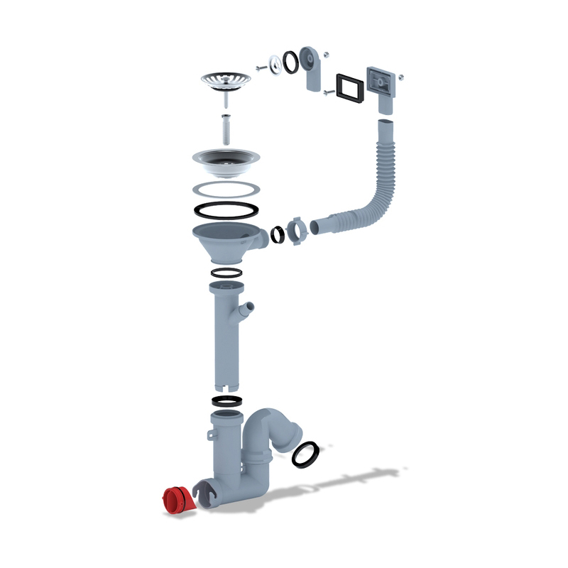 Сифон прямоточный 1 1/2" чашка Ø115мм, отвод ДСМА,  перелив гибкий круглый и прямоуг, выпуск 3½” (90мм)/40мм АНИ F1045S (1/20)
