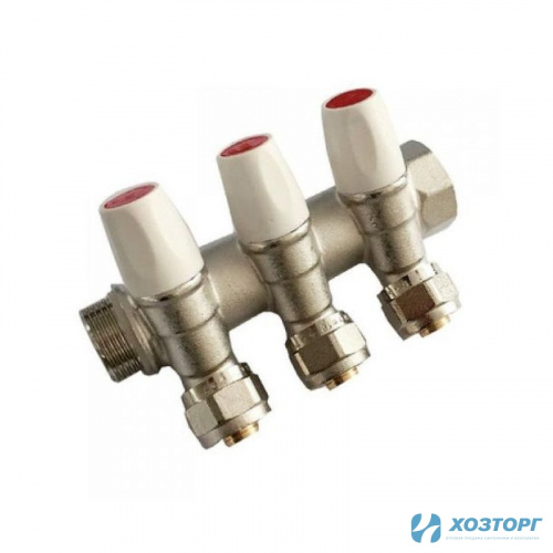 Коллектор с регулирующими вентилями под 45°, 3/4"г/ш х 16ц - 3 вых. MR135N-3/4-C-3 TIM (5/20)