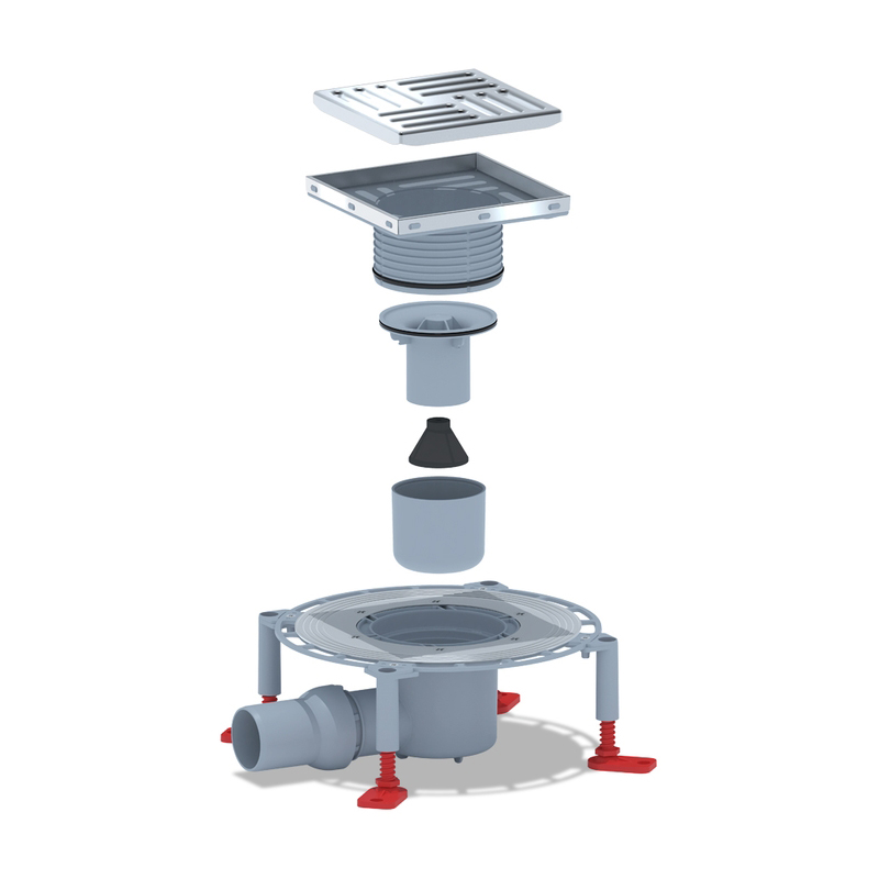 Трап горизонтальный выпуск 50 мм,  регулируемый, решетка нерж. 100x100мм, комбинированный затвор АНИ THZ5602 (1/1)