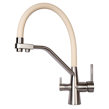 Смеситель  д/кухни DORON DC 2659F-SS-N, шаровый.излив бежевый гибкий с подключением к фильтру с питьевой водой, п/г (1/10)