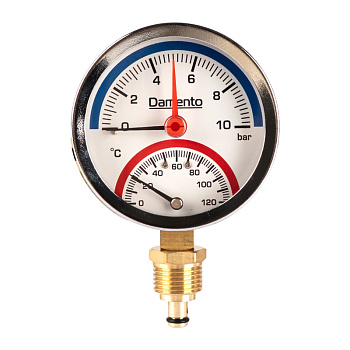 Термо-манометр радиального подключения 1/2" 10 бар, 0-120 С, D80 мм Damento Clima  (1/50)