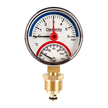 Термо-манометр радиального подключения 1/2" 6 бар, 0-120 С, D63 мм Damento Clima  (1/50)