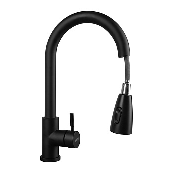 Смеситель  д/кухни DORON DС 21157B-N, шаровый,черный, высокий выдвижной гибкий излив, п/г (1/10)
